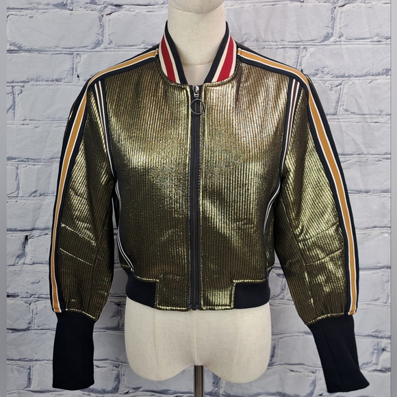 BCBG MAXAZRIA Andreas Metallic Bomber Jacket Cropped XXS - Picture 2 of 16
